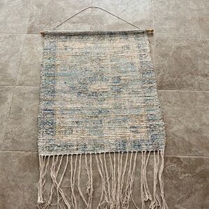 Handwoven Blue and Cream Wall Hanging